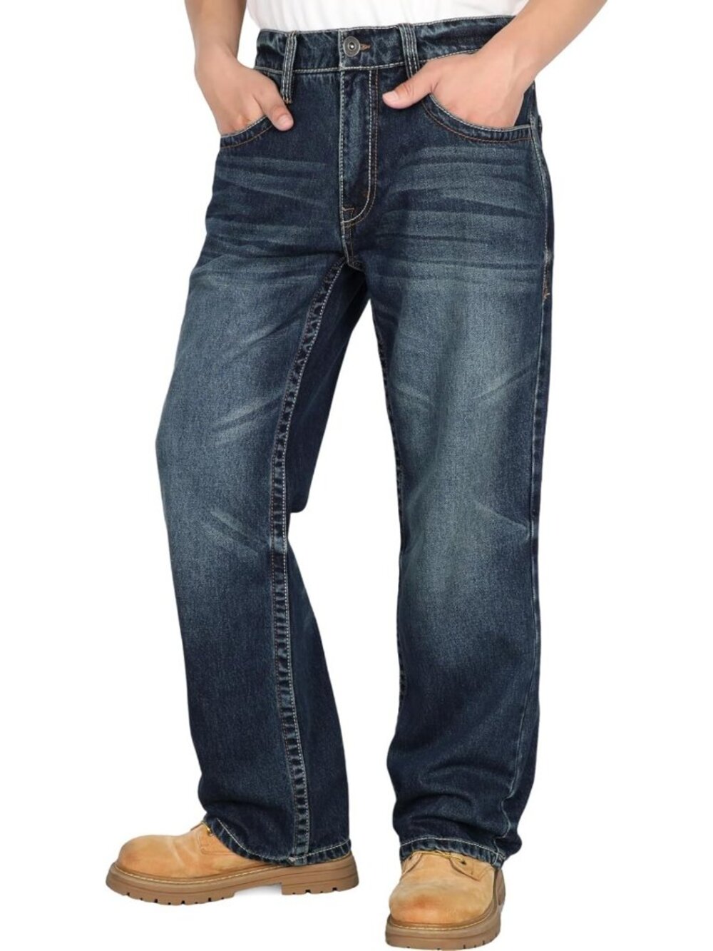 Men's Relaxed Fit Straight Leg Jeans - Soft Denim Work Pants, Casual Style